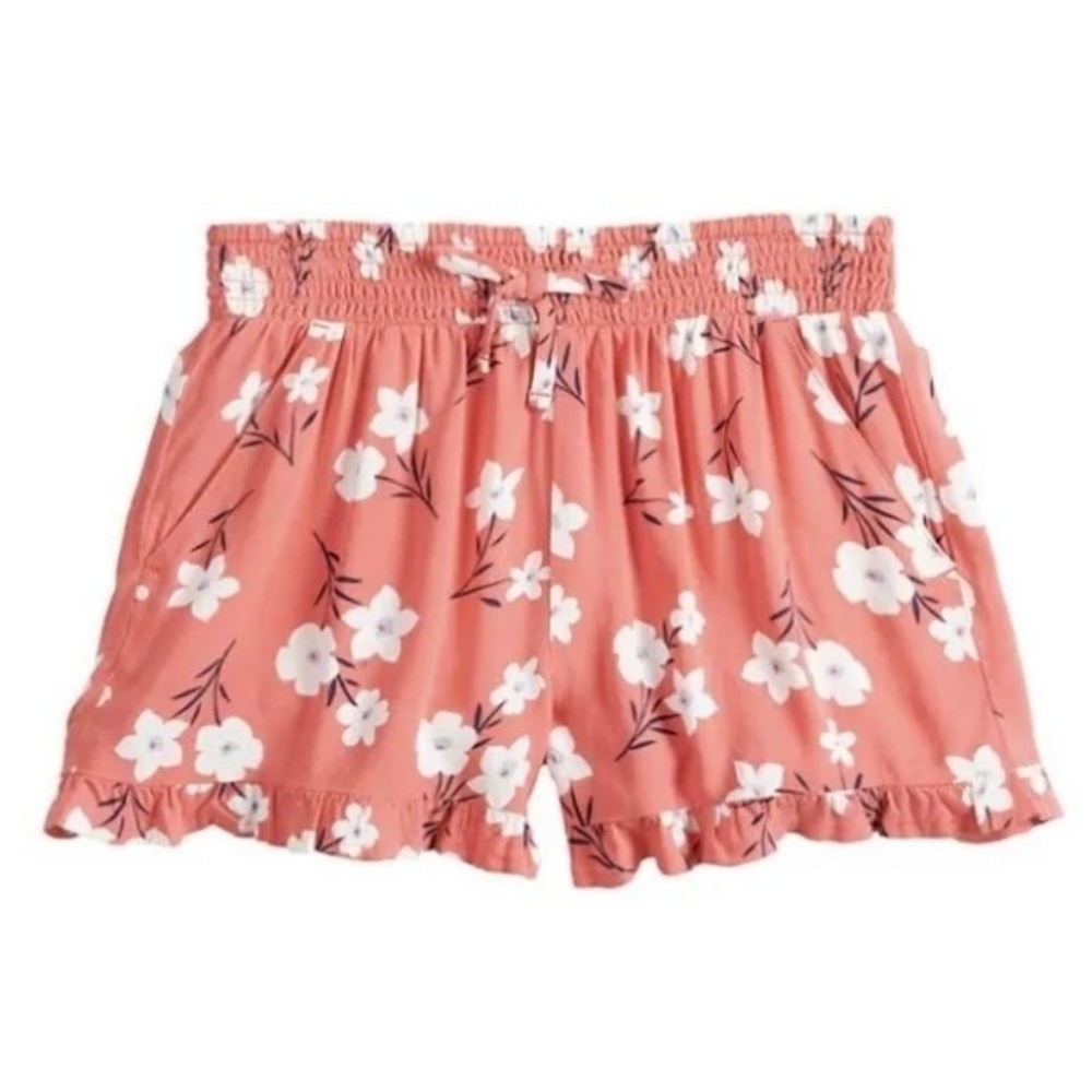 NWT Girls SO Smocked Waistband Ruffled Shorts in Floral Red